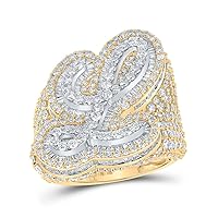 The Diamond Deal 10kt Two-tone Gold Mens Baguette Diamond L Initial Letter Ring 7-7/8 Cttw