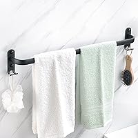 Towel Rack Single-rod Shelf Bathroom Hanging Rod Towel Hanger Bathroom Pendant Black with hook Design Left and Right Sides can Hang Space Aluminum Heat-resistant, Waterproof Rust-proof ,23.6in
