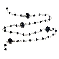 Black Spinel Alternate Faceted Rondelle Gemstone Beaded Rosary Chain by Foot For Jewelry Making - 24K Gold Plated Over Silver Handmade Beaded Chain Connectors - Wire Wrapped Bead Chain Necklaces