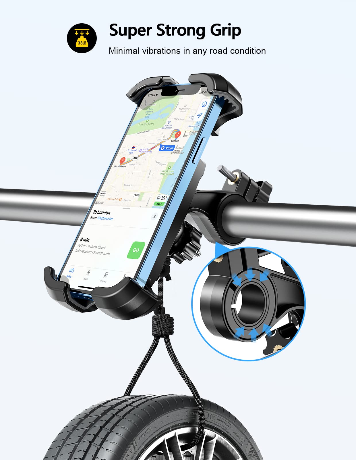 Viccux Motorcycle Phone Mount, Upgrade [Never Fall Off] [0 Shake] [3s Put & Take] Bike Phone Mount, 360° Rotatable Phone Holder for Motorcycle Bike Bicycle Scooter, Compatible with Cellphones 4.7-6.8”