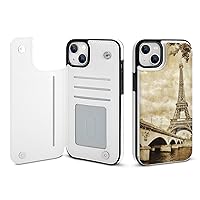 Vintage Paris Eiffel Tower Flip Premium Leather Case with Credit Card Holder Kickstand Function Compatible for iPhone 14 Series iPhone 14 Plus