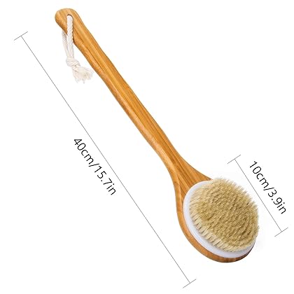 Janrely Bath Dry Body Brush Natural Bristles Back Scrubber With Long Wooden Handle For Cellulite And Exfoliating