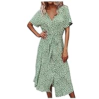 FQZWONG Summer Dresses for Women 2023 Casual Short Sleeve Flowy Maxi Beach Sundresses Sexy Party Club Boho Vacation Outfits