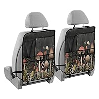 Car Seat Protector with Organizer - Mushroom Back Seat Protector Kick Mats, Waterproof Back Seat Protector with Mesh Pockets & Tablet Holder 2 Pack