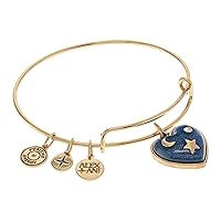 Alex and Ani Path of Symbols, Heart Bangle Bracelet, Antique Gold Finish, Blue Charm, 2 to 3.5 in