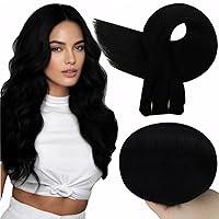 Full Shine Weft Hair Extensions Human Hair Black 18inch Jet Black #1 Human Hair Weft Bundles Natural Black Remy Human Hair Extensions Double Weft 105G