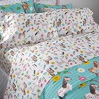 Rod's - Daisy Pony (Sheet Set) - 3-Piece Twin Sheet Set - Floral Pony - Pink Yellow Turquoise - Top Sheet(66x96in.) - Fitted Sheet (39x75x15in) One Standard Pillow Case (20x30in) - Cotton