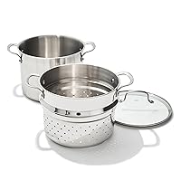 OXO Stainless Steel 8.4QT Multipurpose Boiler Pot with Steamer Insert & Glass Lid, Stockpot for Simmering, Boiling, Steaming, Stew, Soup, Pasta, Induction Suitable, Dishwasher Safe, Stainless Steel