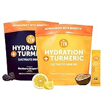 ZYN Turmeric Electrolyte Drink Mix Powder with Vitamins, Passion Fruit Lemonade & Blackberry Dragon Fruit, 2x 32 Packs
