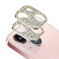 [2 Pack] Compatible with iPhone 14 Plus Bling Camera Lens Protector Cover 3D Diamond Lens Case Glitter Diamond Crystal Metal Lens Decoration Cover for iPhone 14 Plus for Women Girls Gold
