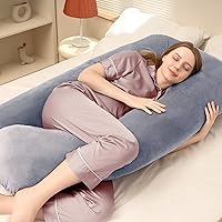 DOWNCOOL Pregnancy Pillow, U Shaped Body Pillow for Pregnancy, 55 Inch Blue Maternity Pillow with Removable Cover for Sleeping,Support for Back, HIPS, Legs, Belly