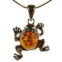 BALTIC AMBER AND STERLING SILVER 925 FROG PENDANT NECKLACE - 14 16 18 20 22 24 26 28 30 32 34