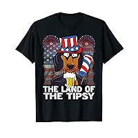 Funny 4th of July The Land of the Tipsy USA Wiener Dog Beer T-Shirt