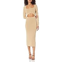 The Drop Women's Corbin Long-Sleeve Halter Detail Cutout Midi Dress