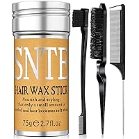 Hair Wax Stick with Edges Brush, Rat Tail Combs, Teasing Brush Comb Set 4Pcs, Wax Stick for Hair & Slick Back Hair Brush for Smoothing, Finishing, Flyaways, Edge Control, Parting Hair, Styling