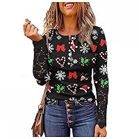 FYUAHI Women's Casual Solid Color Blocking Strip Round Neck Lace Splicing Sleeve Long Sleeve T-Shirt Top