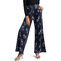 LilySilk Spring Waltz Bias Cut Pants Ptinted Wide Leg Casual Trousers for Women Classic Paisley Soft Lightweight Pants
