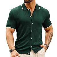 GRACE KARIN Men's Knit Polo Shirt Breathable Hollow Out Casual Button Down Shirts