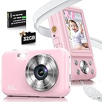 Digital Camera, FHD 1080P 44MP Kids Camera for Photography with 32GB Card, 16X Zoom Point and Shoot Digital Camera with Fill Light, Anti-Shake Compact Small Camera for Teens Boys Girls (Pink)
