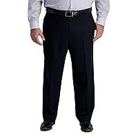 Haggar Men's Iron Free Premium Khaki Classic Fit Flat Front Expandable Waist Casual Pant (Regular and Big & Tall Sizes), Black-BT, 46W x 30L