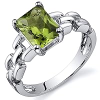 Chain Link Design 1.50 carats Peridot Engagement Ring in Sterling Silver Sizes 5 to 9