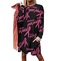 Ochsner Goes Pink Long Sleeves Sweatshirt Dress for Women Casual Loose Pullover Round-Neck Tunic with Pockets