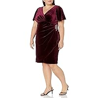 S.L. Fashions Women's Plus Size Short Velvet Embellished Sheath Dress