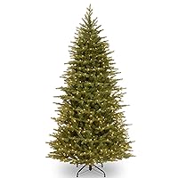 National Tree Company Pre-Lit 'Feel Real' Artificial Slim Christmas Tree, Green, Nordic Spruce, Dual Color LED Lights, Includes Stand, 7.5 feet