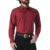 Wrangler Men's Tall Sport Western Snap Shirt Dobby Stripe, Wine, X-Large Tall