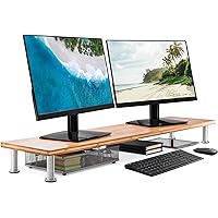 The Original Bamboo Dual Monitor Stand (As Seen On PBS) - 42 Inch Large Monitor Riser for Computer Screens, Laptop or TV - Desk Shelf Adds Storage Space and Improves Ergonomics - Natural
