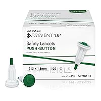 McKesson Prevent HP Safety Lancet, Auto Retracting with Push Button Activation, 21 Gauge, 1.8 mm Depth, Sterile, Green, 100 Count, 1 Pack