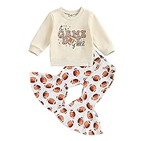 Kaipiclos Toddler Baby Girl Football Outfits Long Sleeve Rugby Sweatshirt Elastic Flare Pants Cute Fall Winter Clothes Set