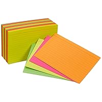Amazon Basics Ruled Index Flash Cards, Assorted Neon Colored, 4x6 Inch, 300-Count