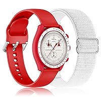 20mm Band Compatible with Omega X Swatch Moonswatch Speedmaster, Stretchy Nylon/Silicone Quick Release Watch Strap for Women Men