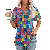 Women's Short Sleeve Tops Bohemian Tops for Women Floral Print Casual Fashion Pretty Loose Fit with Short Sleeve Round Neck Summer Blouses Multicolor Medium