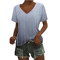 Summer Tops for Women Short Sleeve V Neck Tee T Shirts Dressy Casual Loose Fit Shirts Tunic Tops