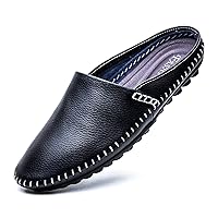 Men's Classic Leather Slippers Office Casual House Slip On Backless Loafers