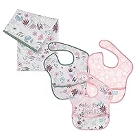 Bumkins Bibs for Girl or Boy, SuperBib Baby and Toddler 6-24 Months, Essential Must Have for Eating, Feeding Set, Waterproof Splat Mat for Under High Chair, Mess Saving, Fabric 3-pk Floral and Lace