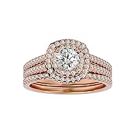 Certified 18K Gold Dual Ring in Round Cut Moissanite Diamond (0.53 ct) Round Cut Natural Diamond (0.57 ct) With White/Yellow/Rose Gold Engagement Ring For Women