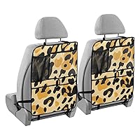 Yellow Leopard Kick Mats Back Seat Protector Waterproof Car Back Seat Cover for Kids Backseat Organizer with Pocket Protect from Dirt Scratches, 2 Pack, Car Accessories