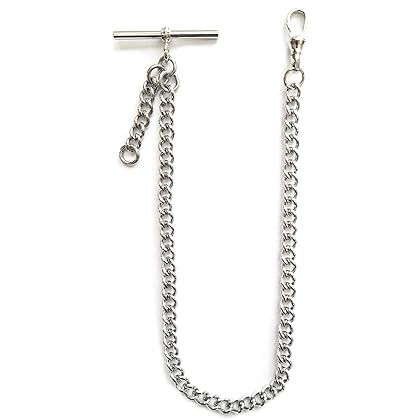 Dueber Silver Tone Chrome Plated Albert Pocket Watch Chain with fob Drop