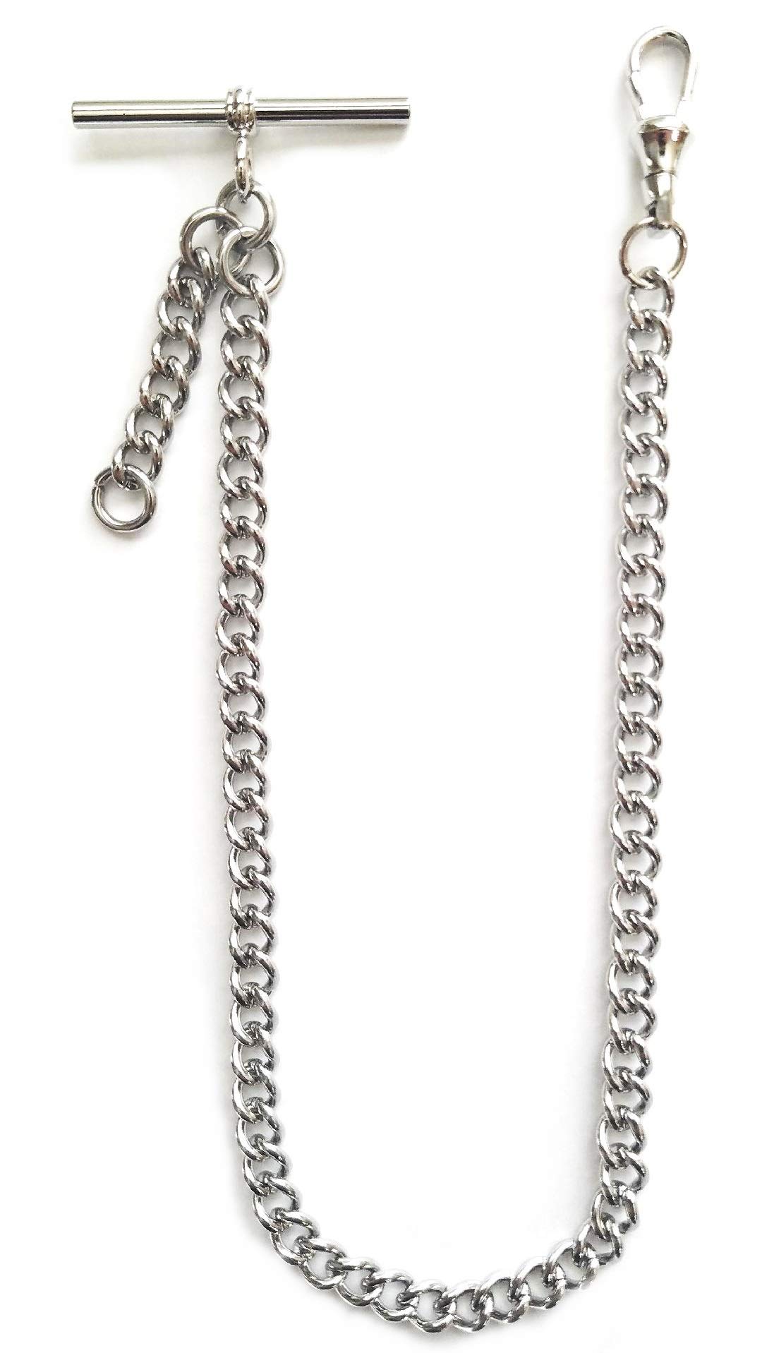 Dueber Silver Tone Chrome Plated Albert Pocket Watch Chain with fob Drop