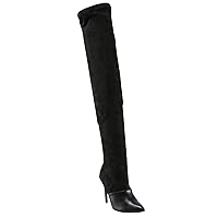 MackinJ Women's Thigh High Faux Suede Pointed Toe Stretchy High Heel Dress Boots(141G-1) (6, Black)