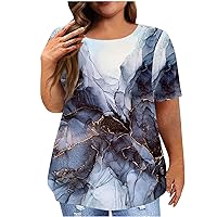 Prime of The Day Big Deals Plus Size Summer Tops for Women 2024 Trendy Floral Print Short Sleeve Loose Tshirt Dressy Casual Crewneck Blouse Tees Vacation Going Out Workout Comfy Oversized Shirt