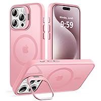 Magnetic Case for iPhone 15 Pro with Kicstand, Compatible with Magsafe, Built-in Camera Stash Stand, Military Protection, Skin Feeling Phone Case for iPhone 15 Pro 6.1inch, Pink