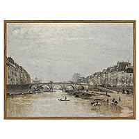 ARPEOTCY Vintage Bridge Framed Wall Art, The Seine River Architecture Retro Painting Decor Aesthetic, 12x16 Inch Canvas Print Artwork, Urban Scenery Wall Pictures for Room Decor