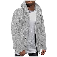 Winter Hoddies For Men Fuzzy Sherpa Jacket Hoodie Fluffy Fleece Button Down Open Front Cardigan Coat Outwear
