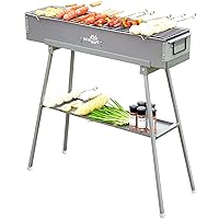 Commercial Quality Portable Charcoal Grills Multiple Size Hibachi BBQ Lamb Skewer Folded Camping Barbecue Grill for Garden Backyard Party Picnic Travel Outdoor Cooking Use(31.6x7.1x5.1 inch)