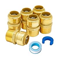 SUNGATOR 3/4 Inch x 1 Inch Male NPT Adapter, No Lead Brass Push-to-Connect Plumbing Fittings to Connect PEX, Copper, CPVC, With A Disconnect Clip and A Sealing Tape, Pack of 6