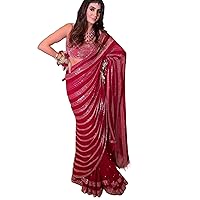 Indian Women Designer Georgette Saree Sequence Embroidered Sari 4160